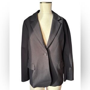 Mary Crafts Notched Black Single Button Blazer Lined 4 Way Stretch Sz 14